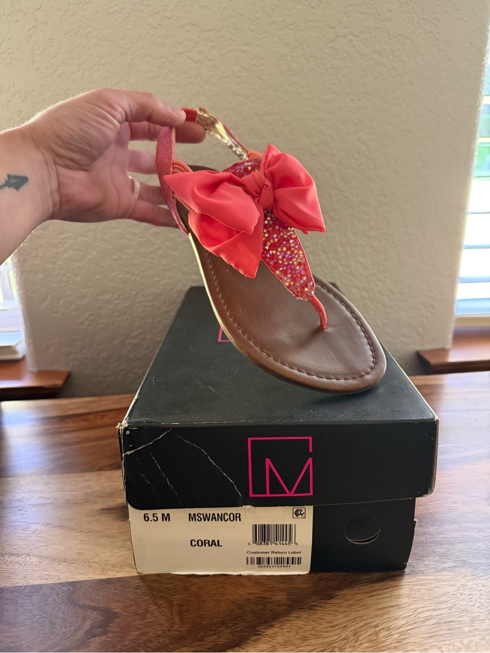 Material Girl Coral Bow T-Strap Sandal